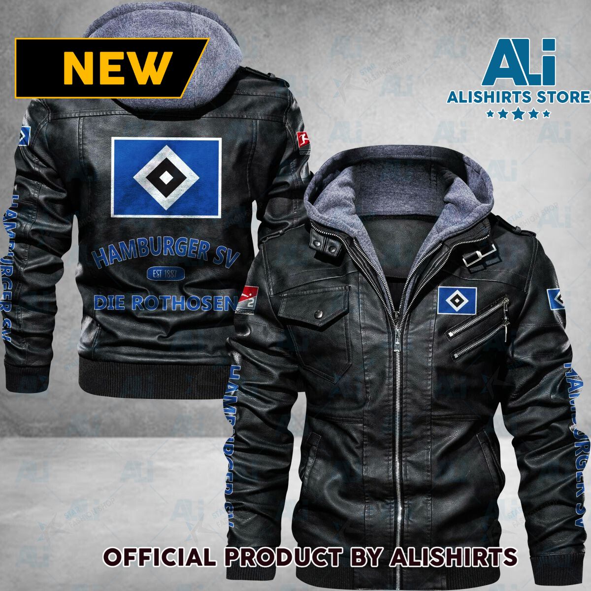Bundesliga Hamburger SV Logo Leather Jacket