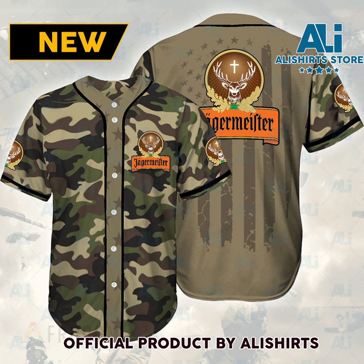 Camouflage Green Brown Jagermeister Baseball Jersey