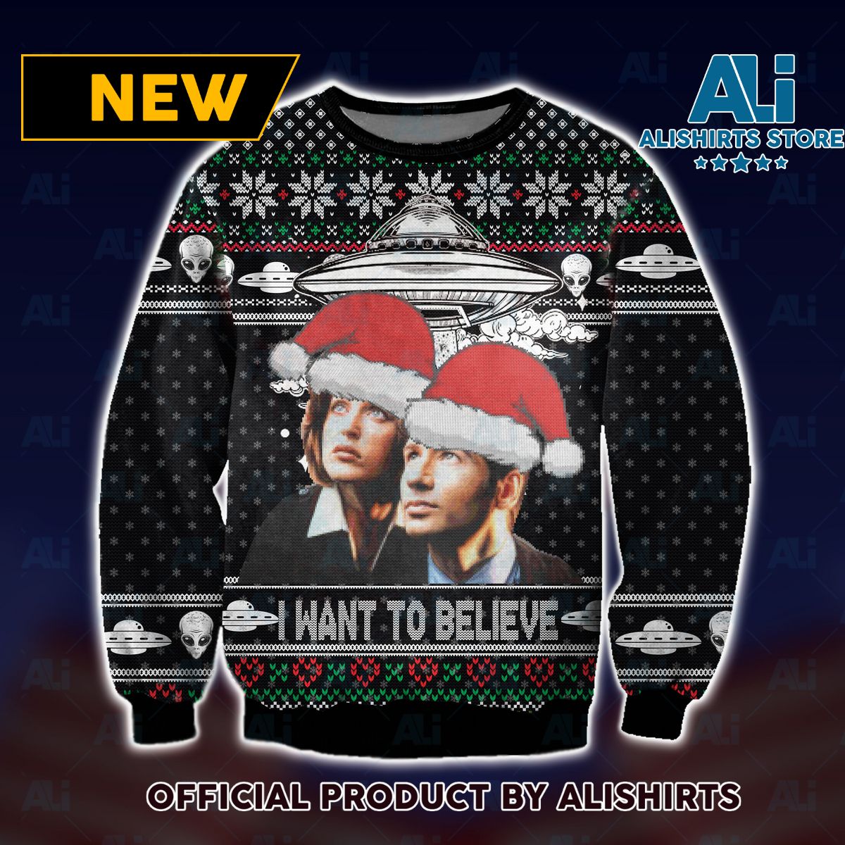X Files I want to Believe Ugly Christmas Sweater