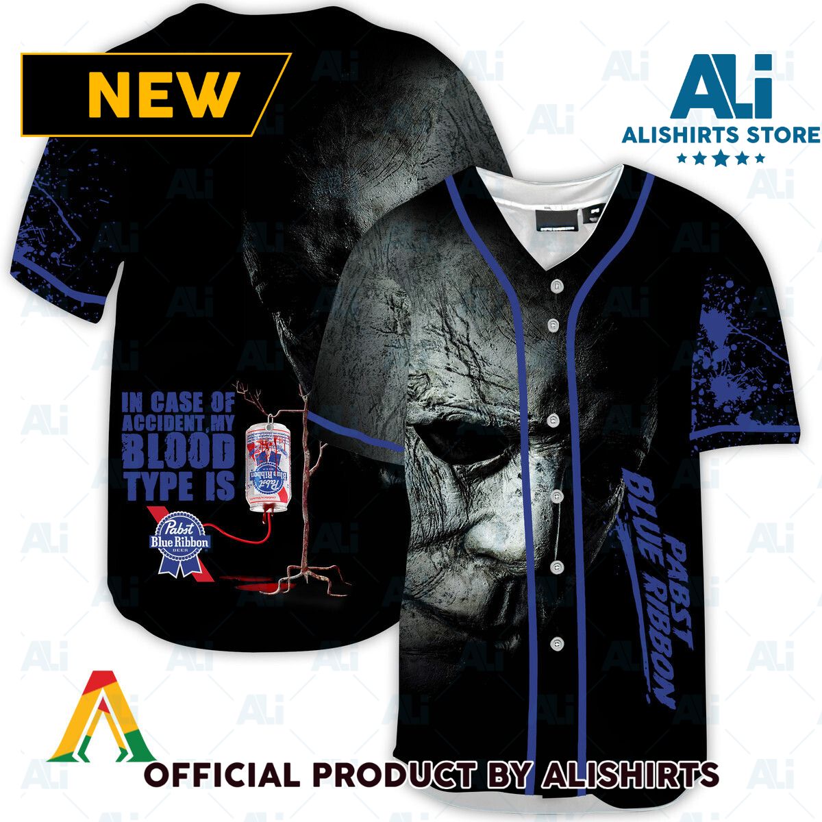 Halloween Horror Michael Myers Pabst Blue Ribbon Baseball Jersey