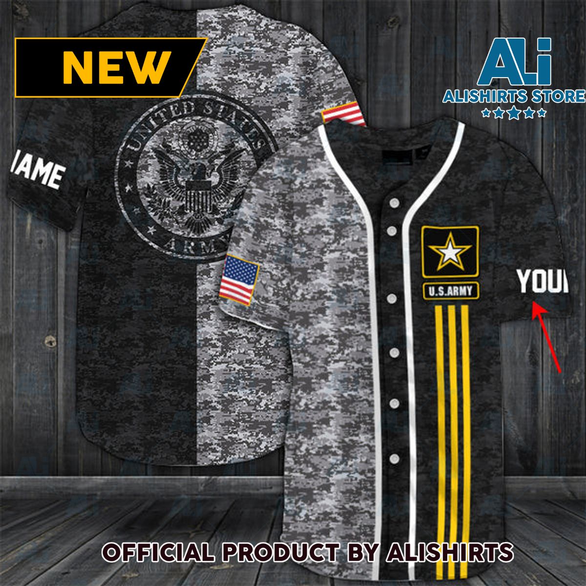 Personalized Basic US Army Veteran Baseball Jersey