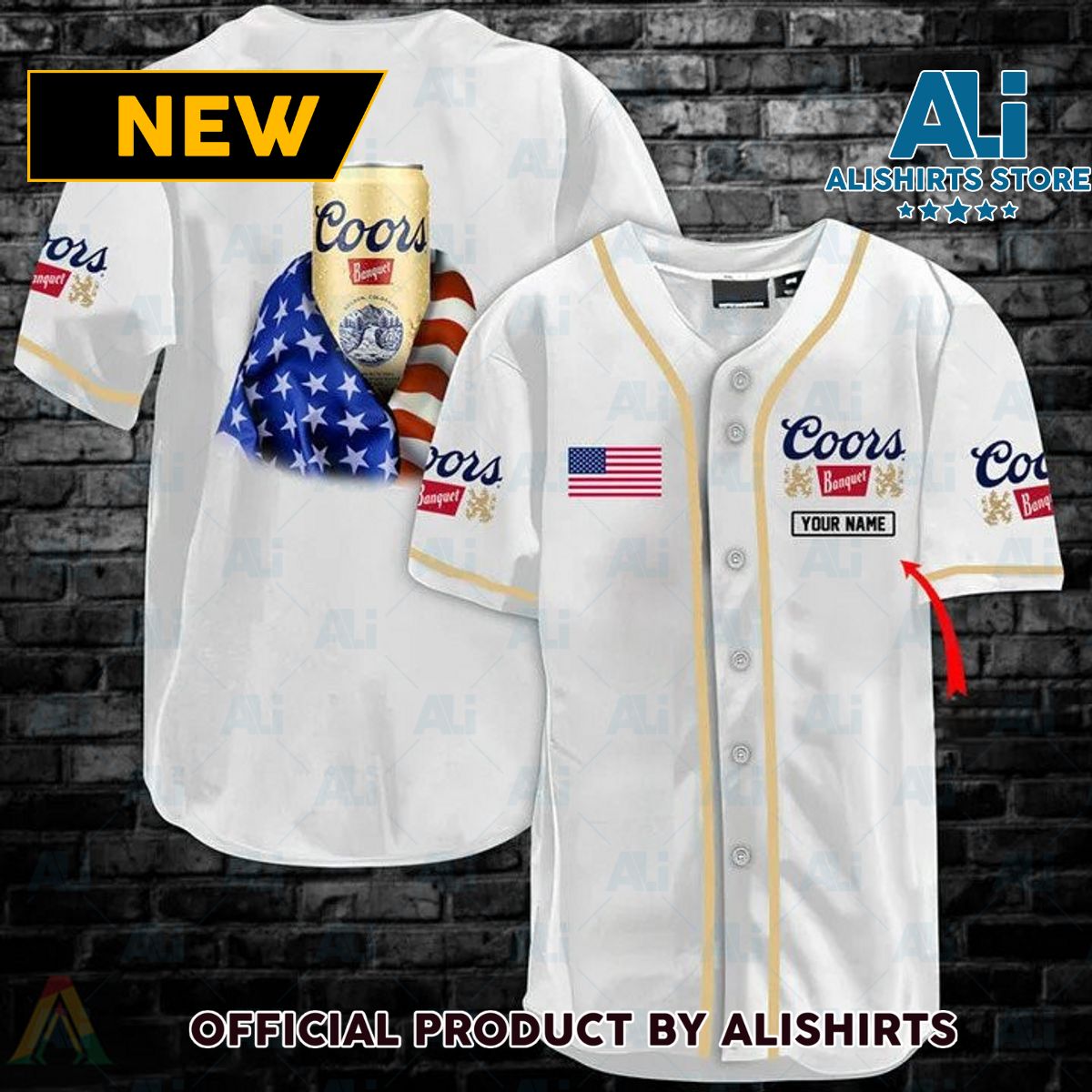 Personalized Vintage White USA Flag Coors Banquet Jersey Shirt