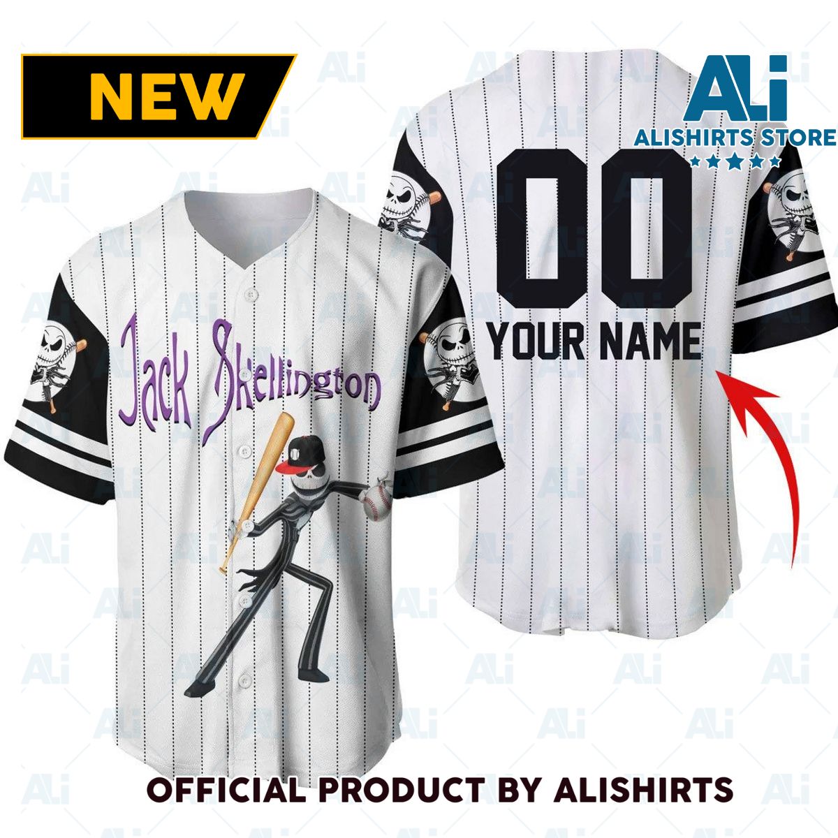 Personalized Striped Jack Skellington Baseball Jersey