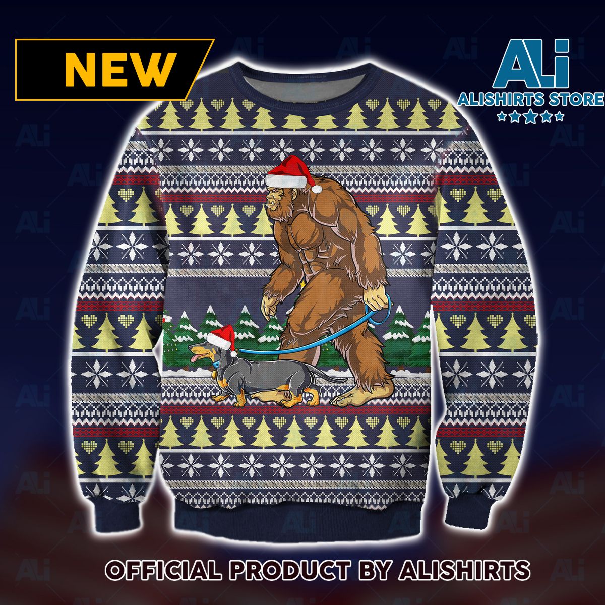 BigFoot and Dachshund Merry Xmas Ugly Christmas Sweater