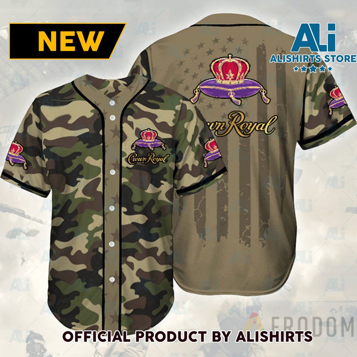 Camouflage Green Brown Crown Royal Baseball Jersey