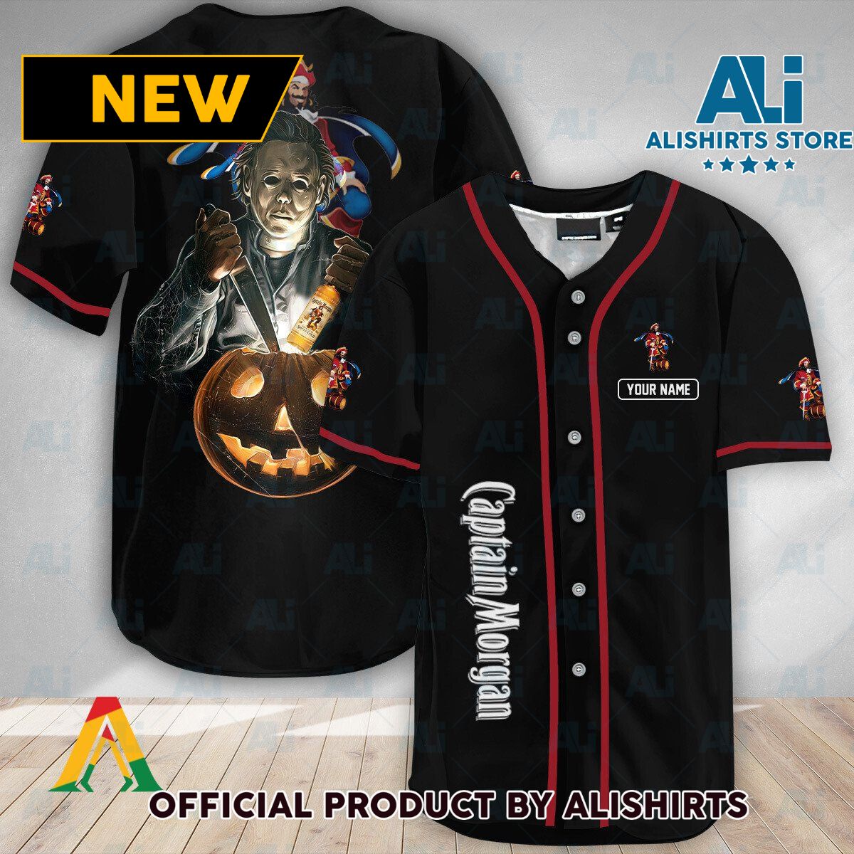 Personalized Michael Myers Pumpkin Captain Morgan Baseball Jersey