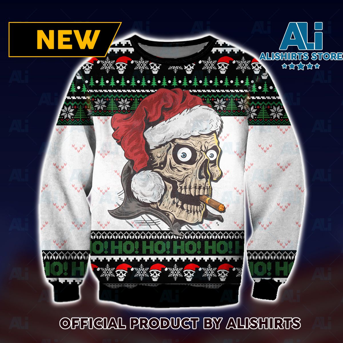 Naughty Skull Ho Ho Ho Ugly Christmas Sweater