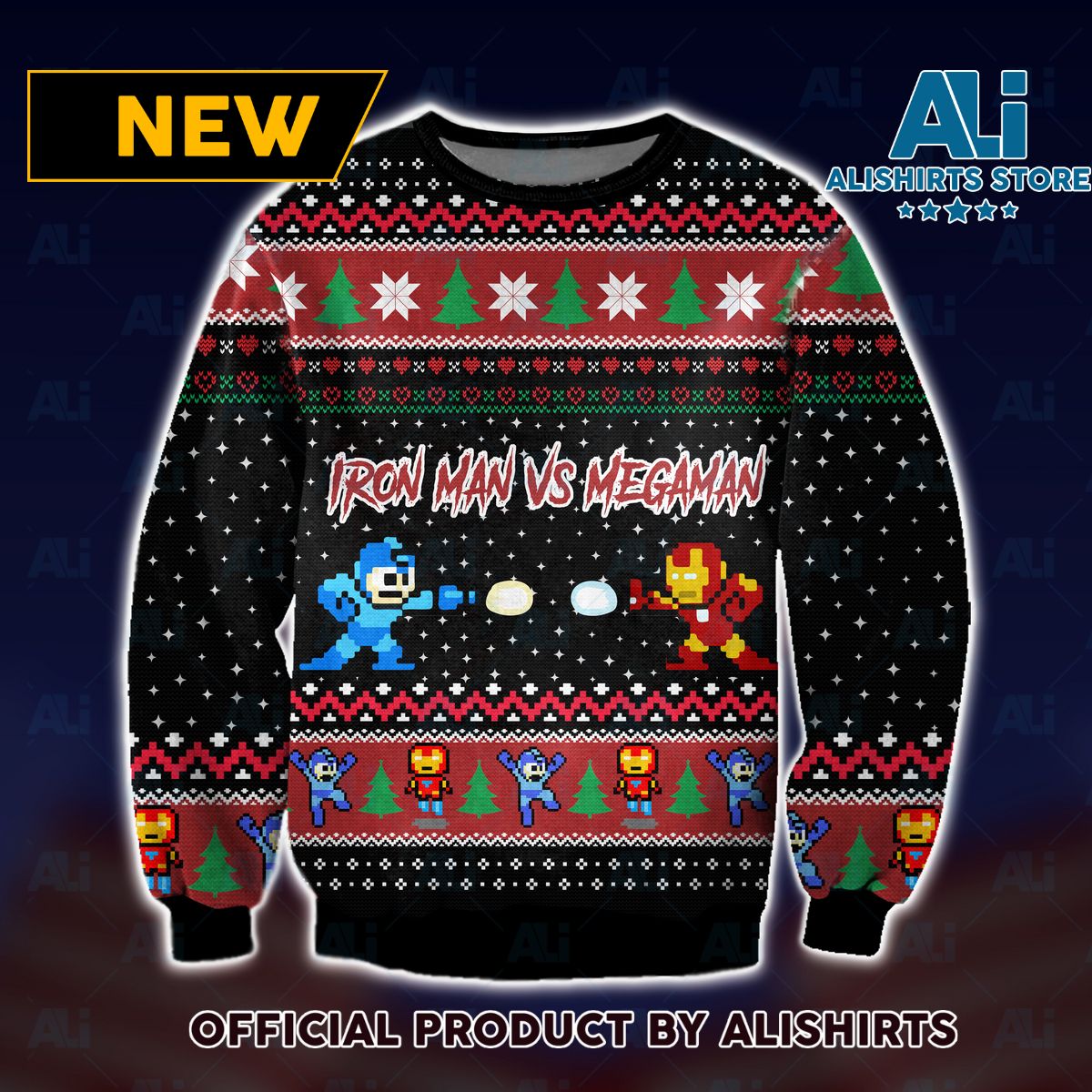 Iron Man vs Megaman Ugly Christmas Sweater