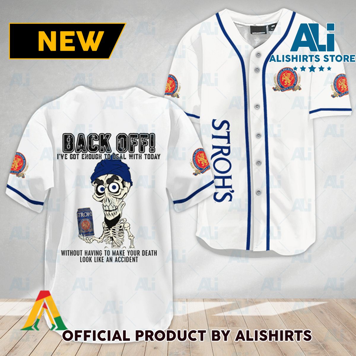Achmed Back Off With Stroh's Beer Baseball Jersey
