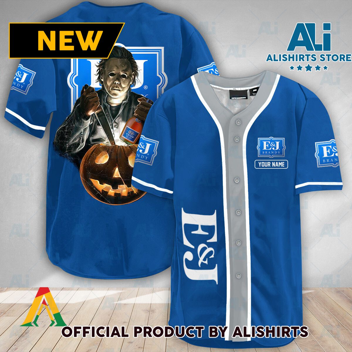 Personalized Scary Michael Myers Pumpkin E&J Brandy Baseball Jersey