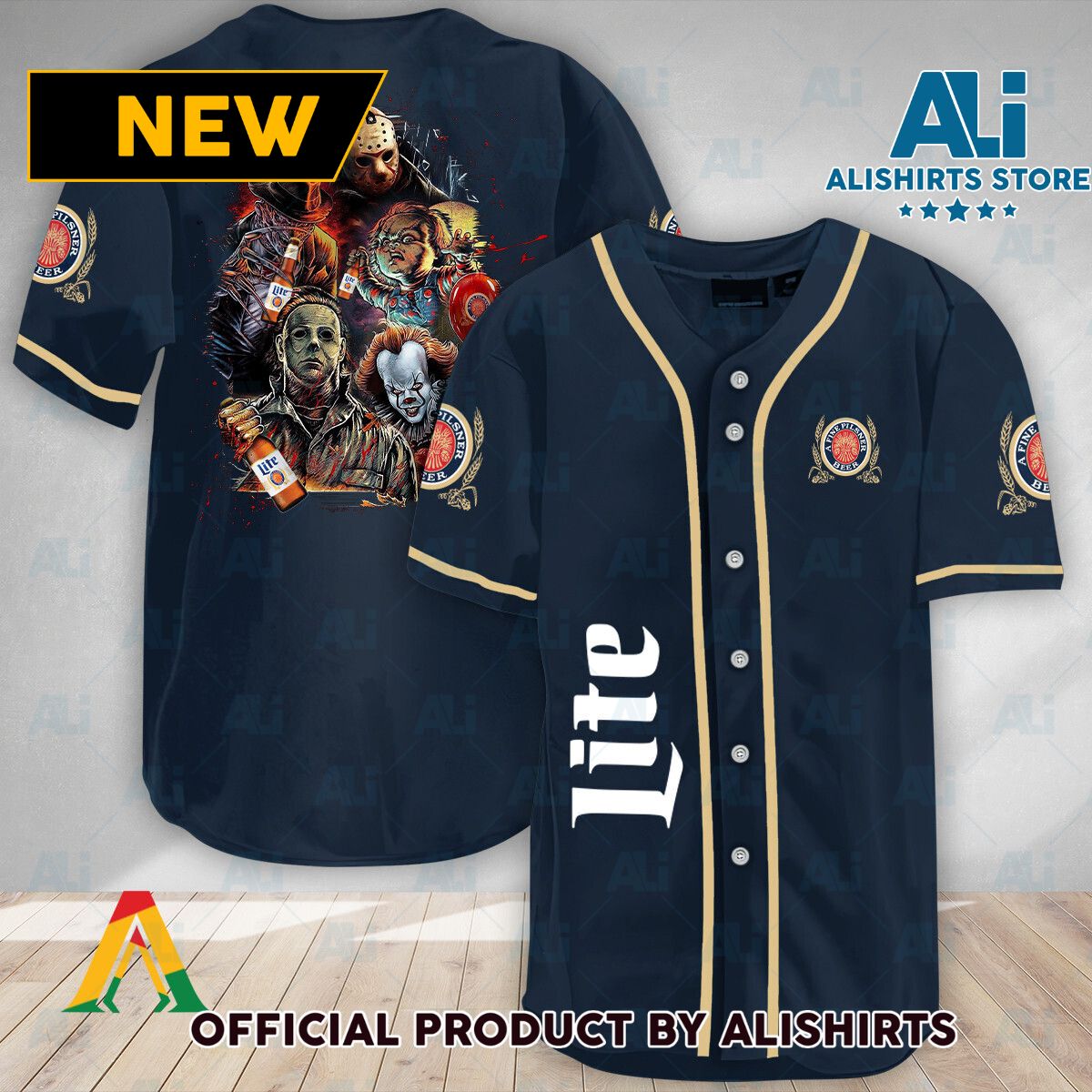 Halloween Horror Characters Miller Lite Baseball Jersey