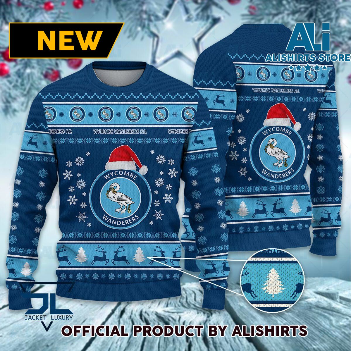 Wycombe Wanderers FC logo EFL Championship Christmas Sweater