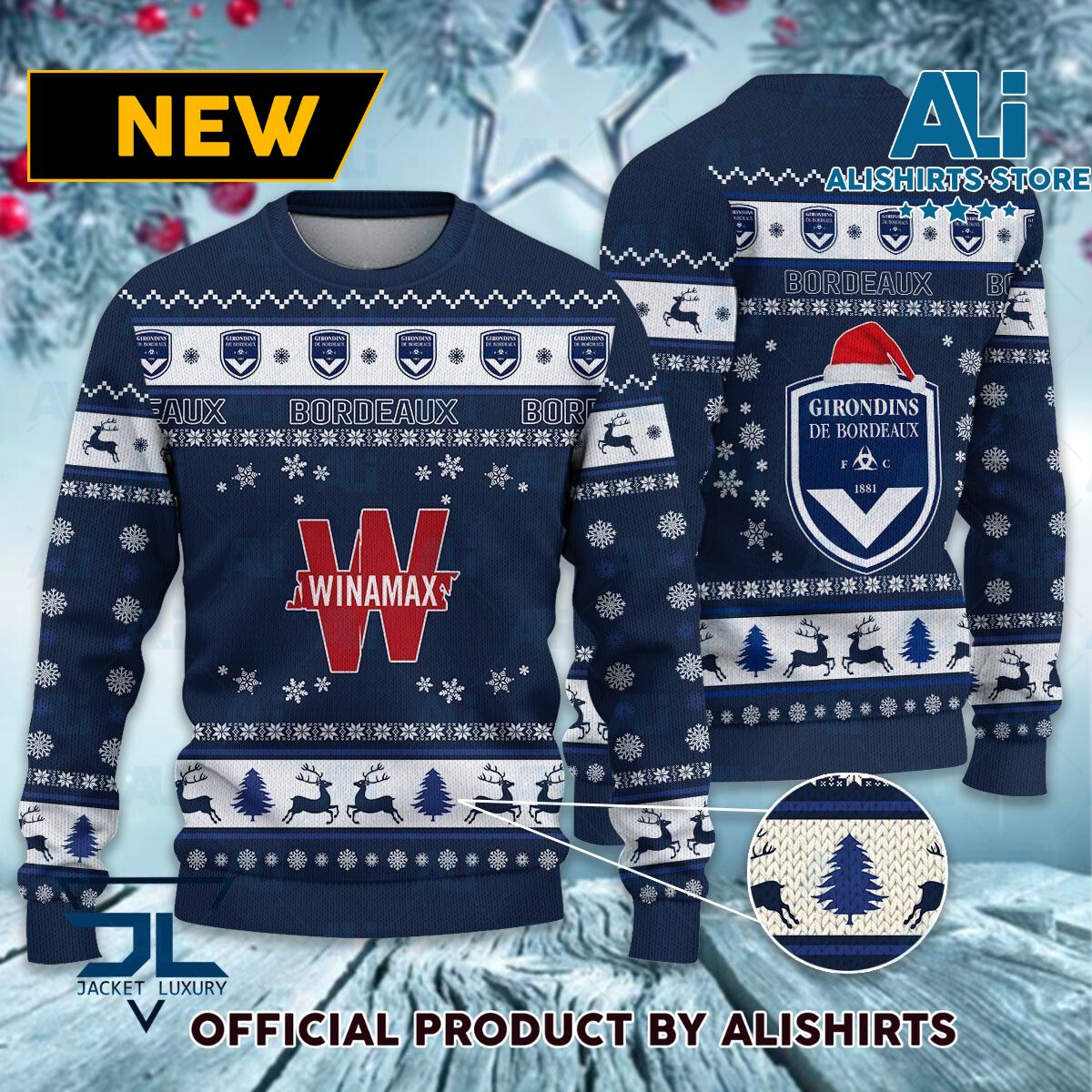 Girondins de Bordeaux Ligue 1 Ugly Christmas sweater