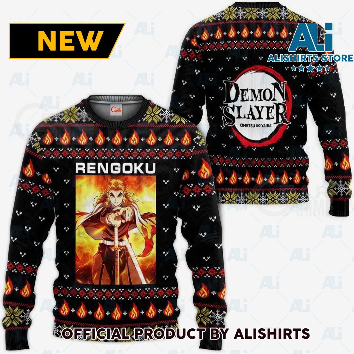 Kyojuro Rengoku Ugly Christmas Sweater Demon Slayer Anime