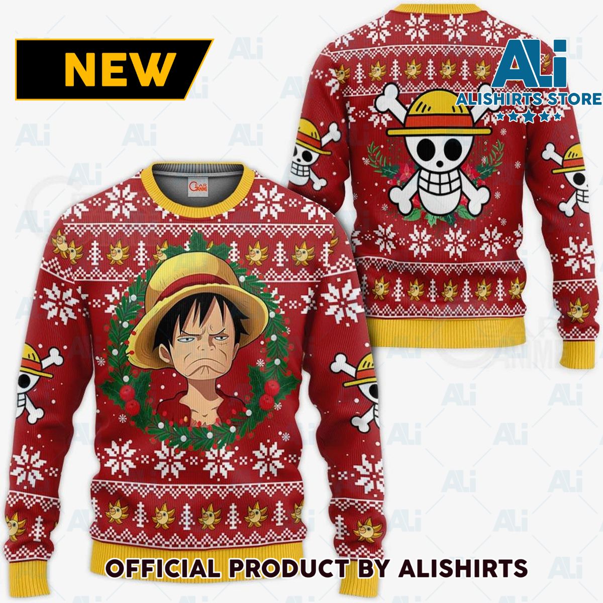 Luffy Ugly Christmas Sweater Funny Face One Piece Anime