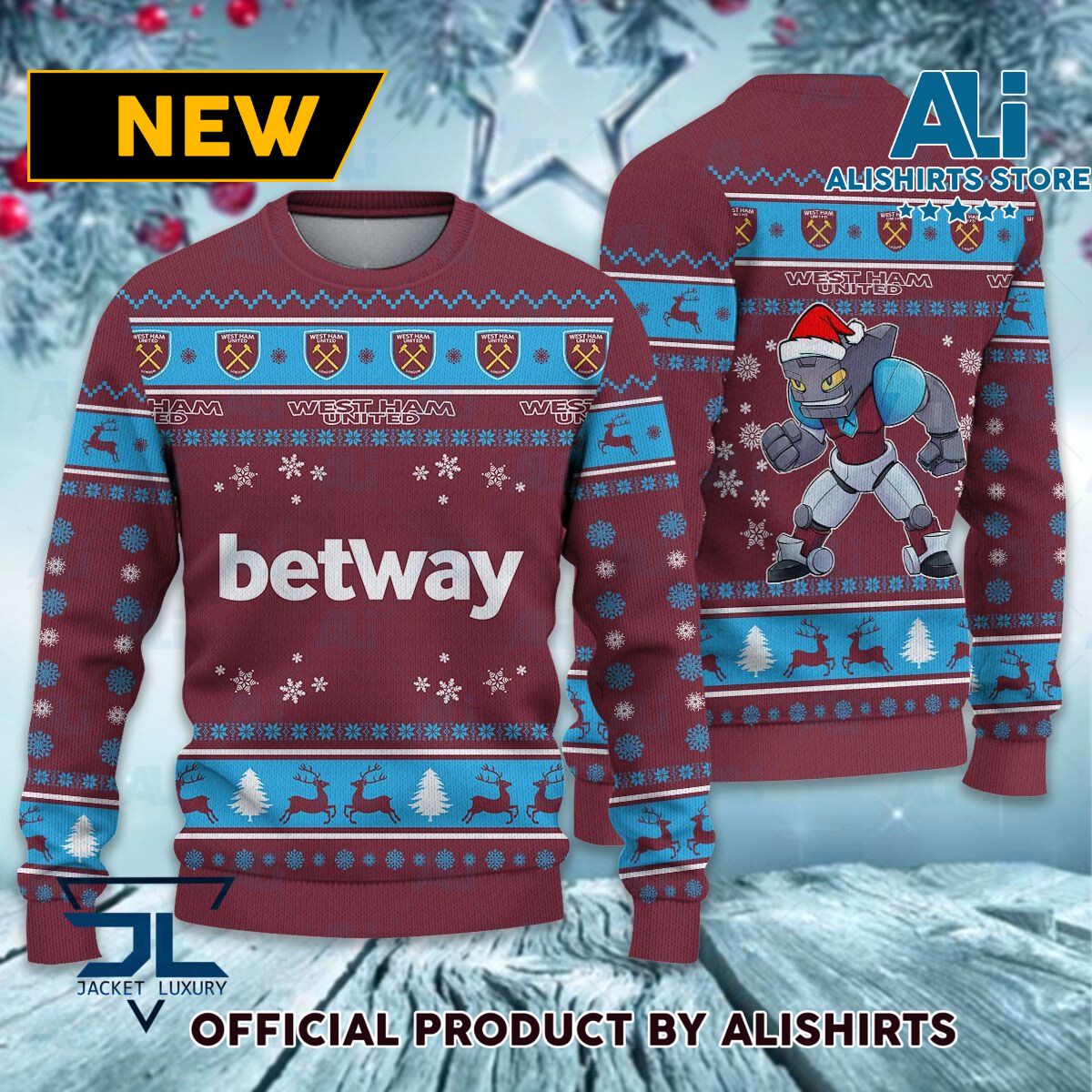 West Ham United FC Mascot premier league Ugly Christmas Sweater