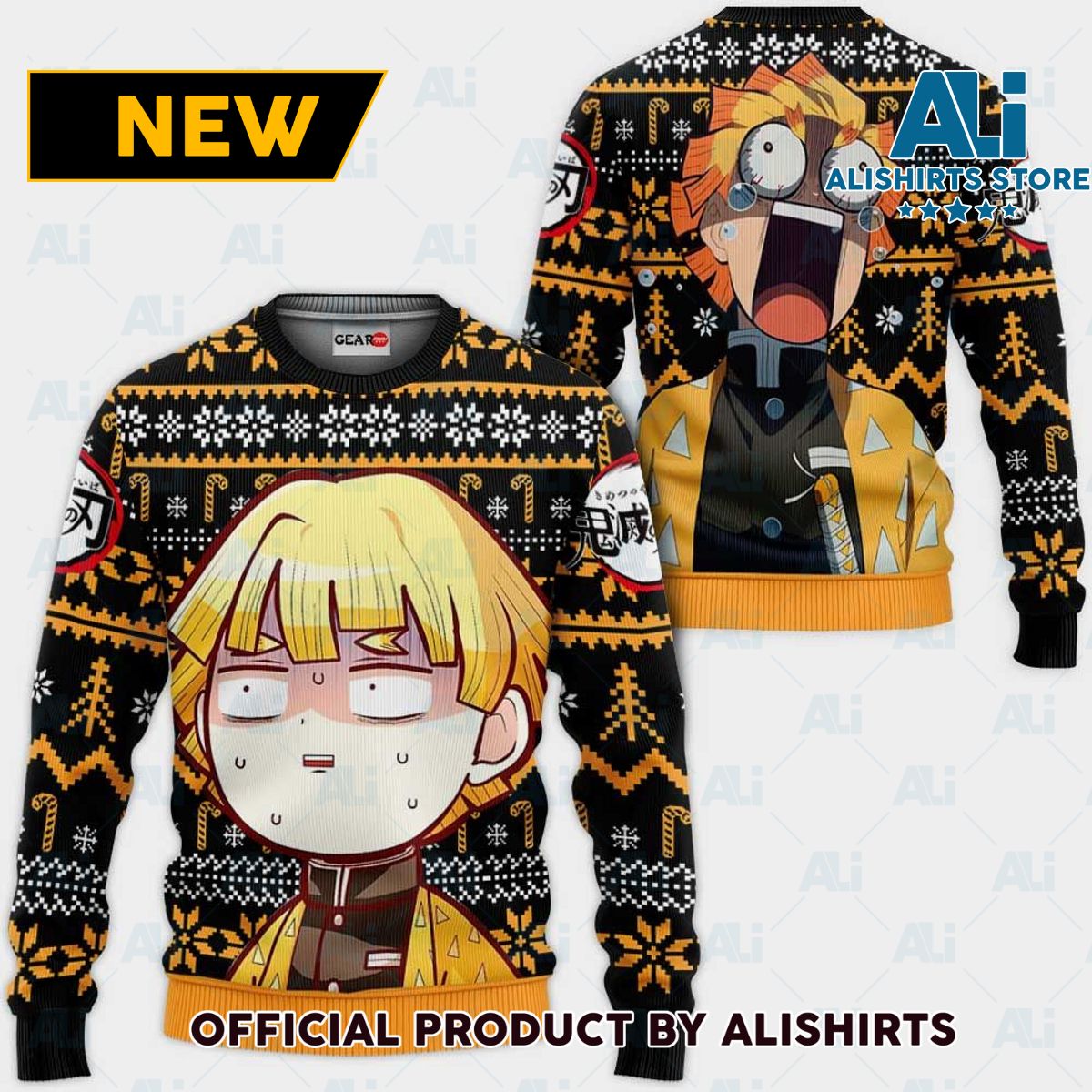Zenitsu Ugly Christmas Sweater Custom Anime Kimetsu For Fan
