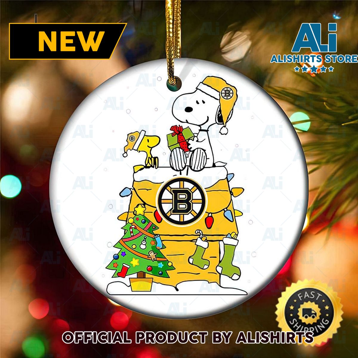 Snoopy Boston Bruins NFL Football Ornament