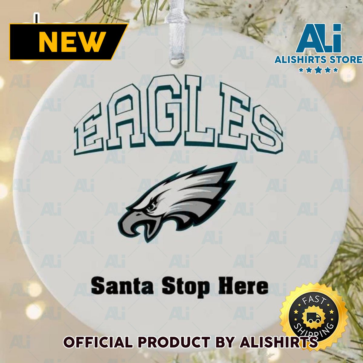 NFL Philadelphia Eagles Santa Stop Here NFL Football Ornaments