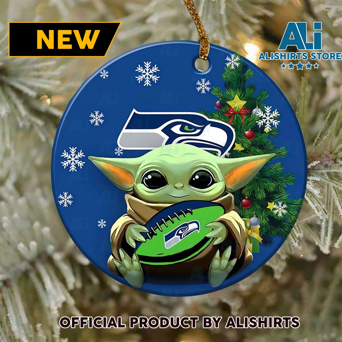 Seattle Seahawks Baby Yoda NFL Christmas Ornaments