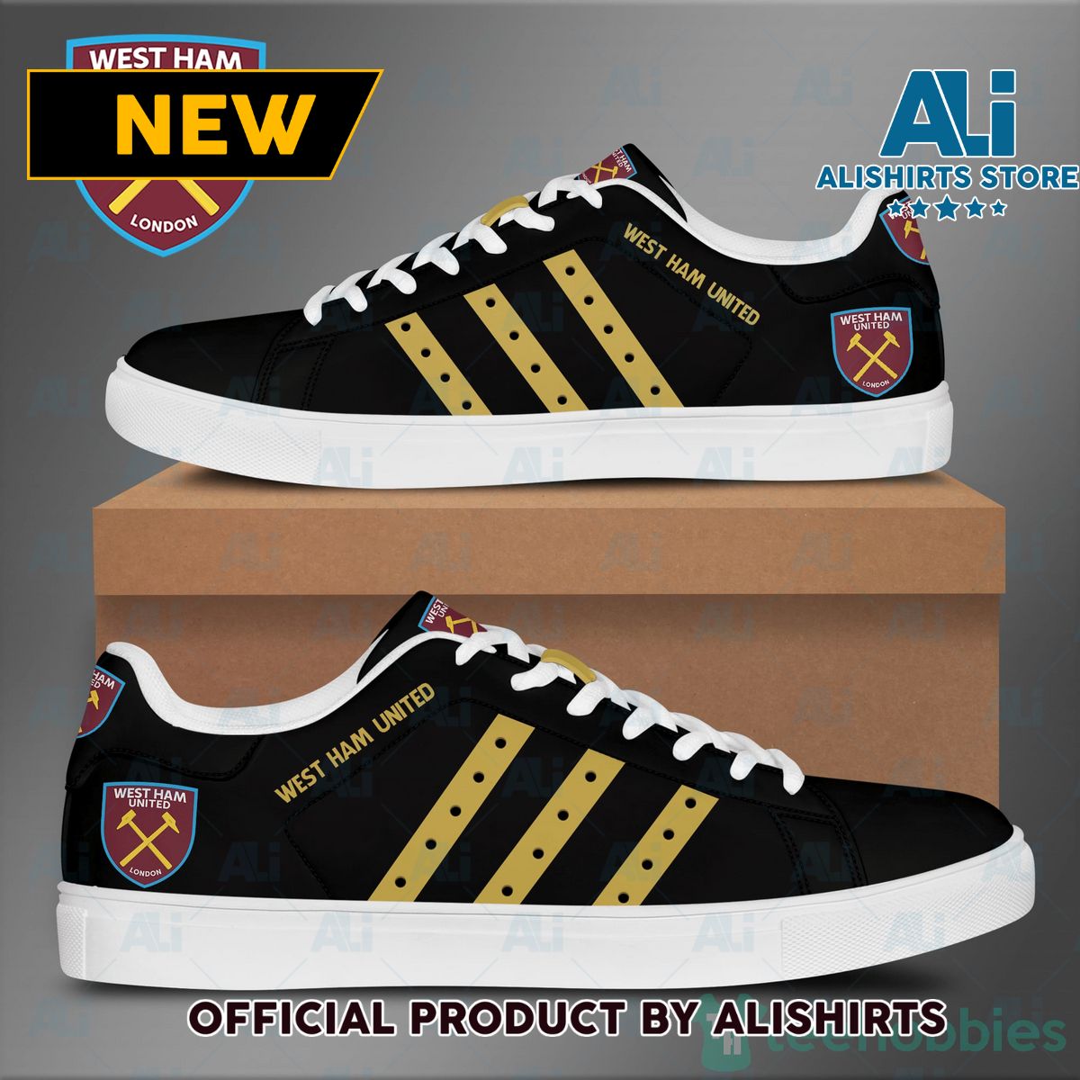 West Ham United Leather Black Adidas Stan Smith Low Top Skate Shoes