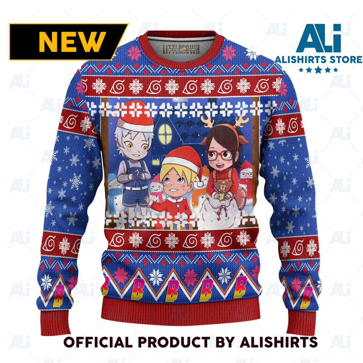 Boruto Anime Ugly Christmas Sweater Custom Blue