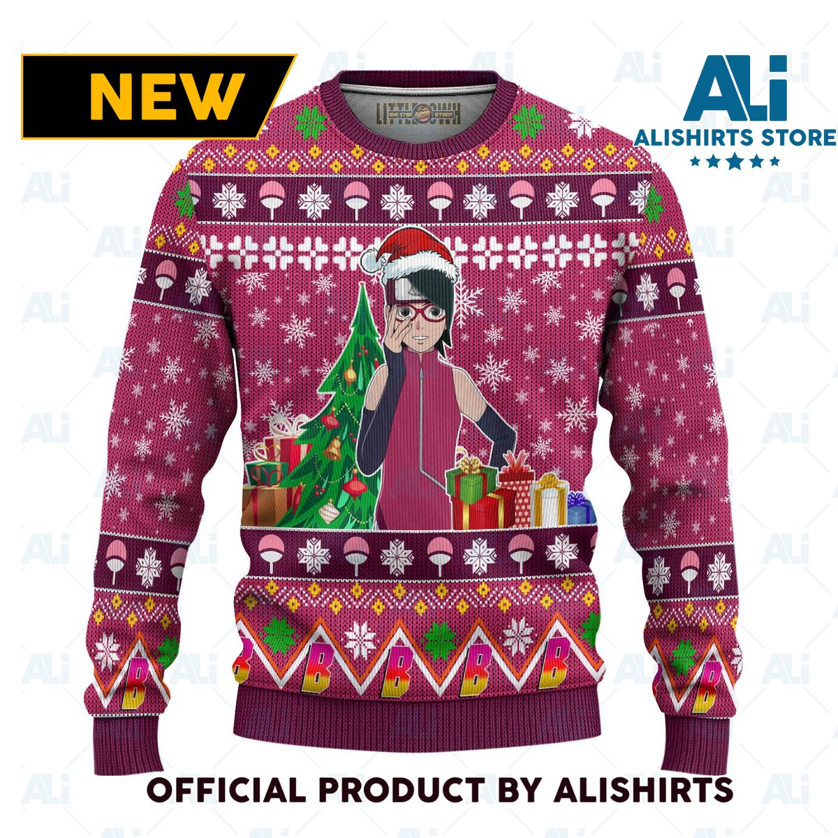 Sarada Uchiha Anime Ugly Christmas Sweater Custom Boruto