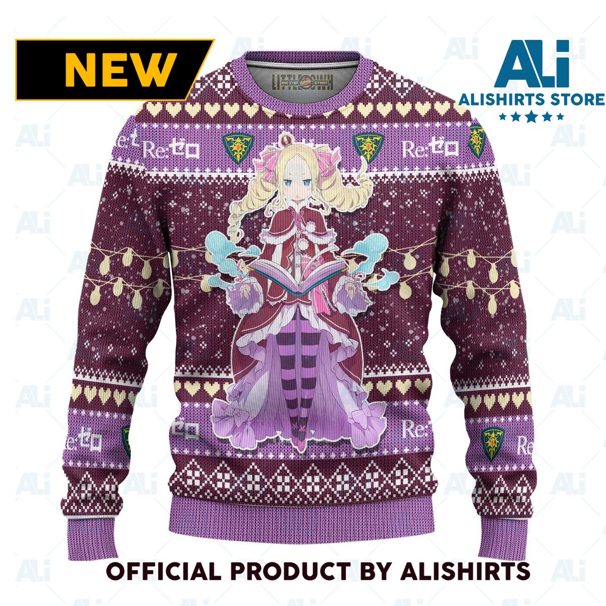 Beatrice Anime Ugly Christmas Sweater Custom Re Zero