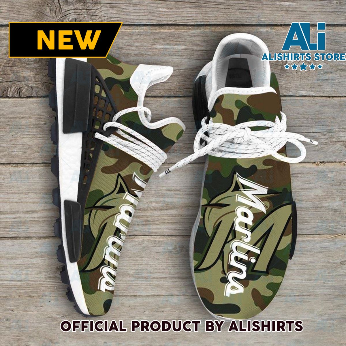 Camo Camouflage Miami Marlins MLB Sport Teams NMD Human Race Adidas NMD Sneakers