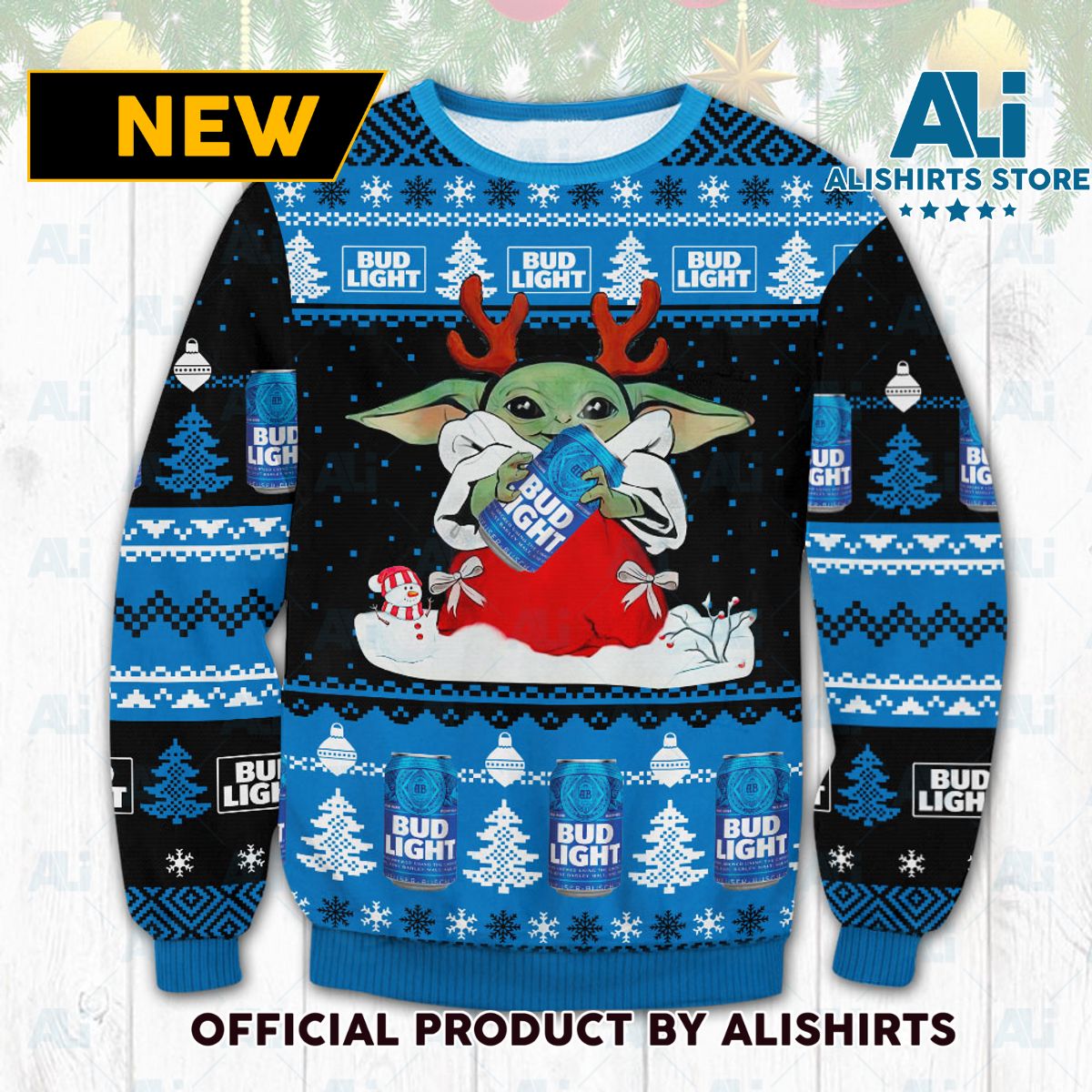 Bud Light Yoda Christmas Ugly Sweater