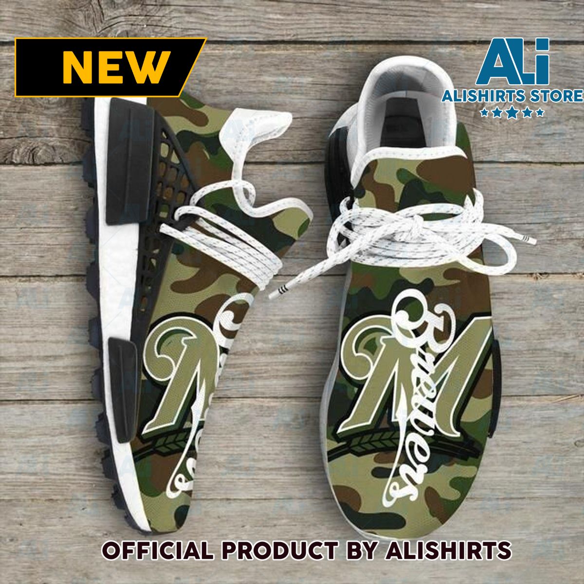 Camo Camouflage Milwaukee Brewers MLB NMD Human Race shoes Customized Adidas NMD Sneakers