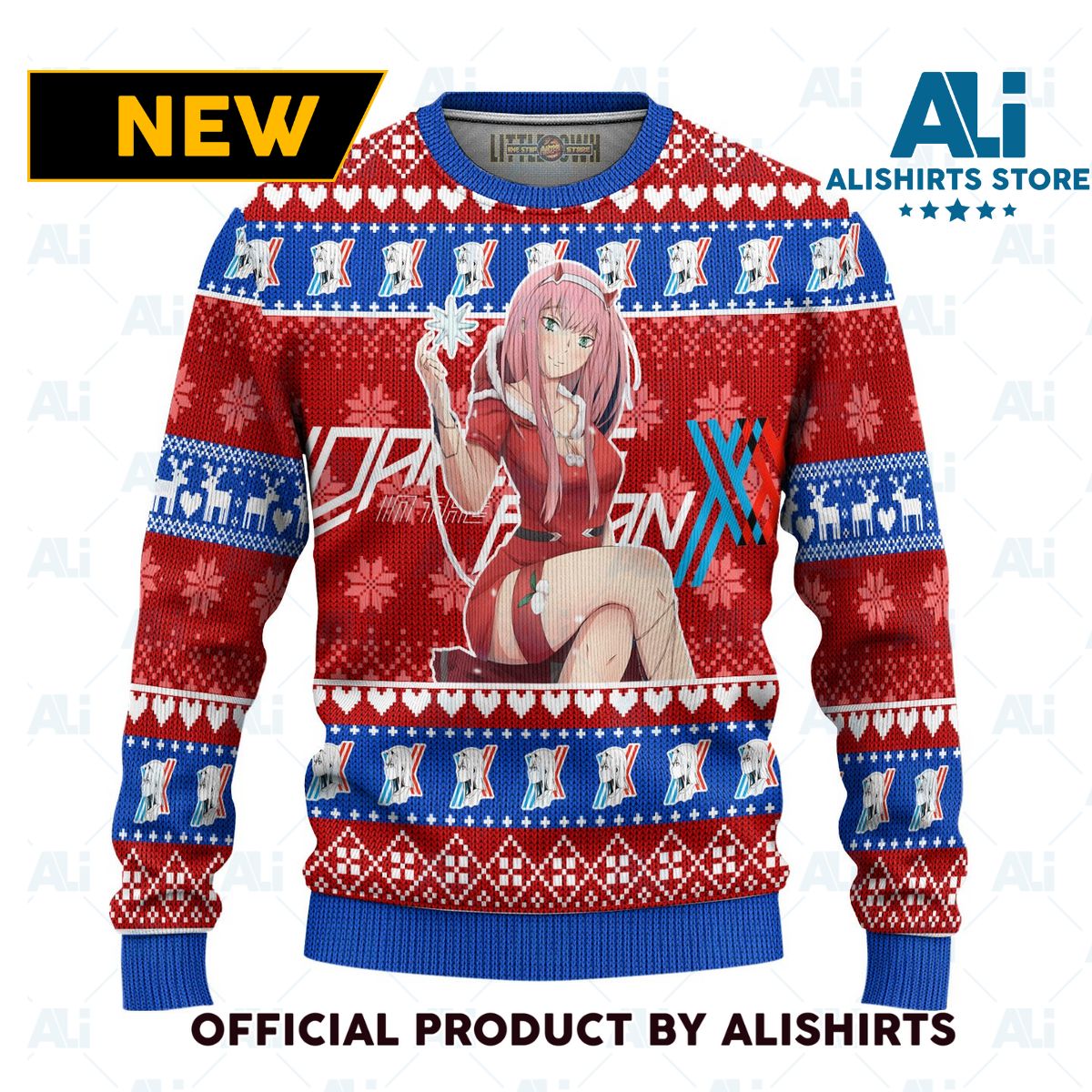 Zero Two Anime Ugly Christmas Sweater Custom Darling In The Franxx