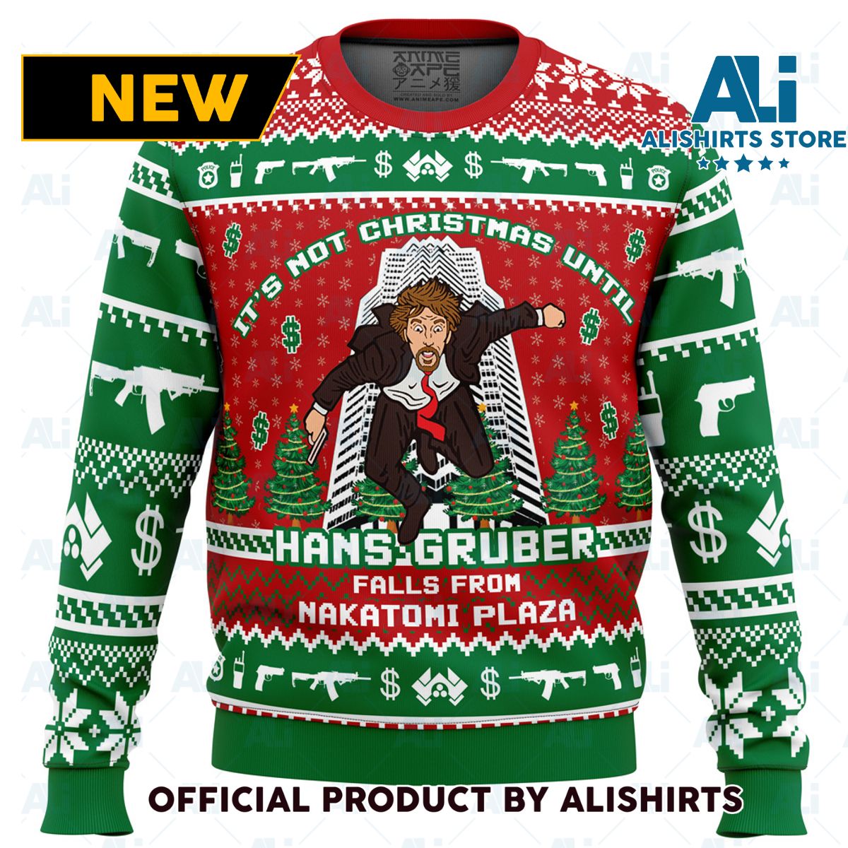 Hans Gruber Fall Nakatomi Plaza Die Hard Ugly Christmas Sweater