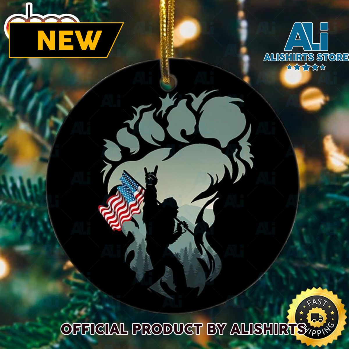 American Bigfoot Christmas Holiday Flat Bigfoot Yard Ornament