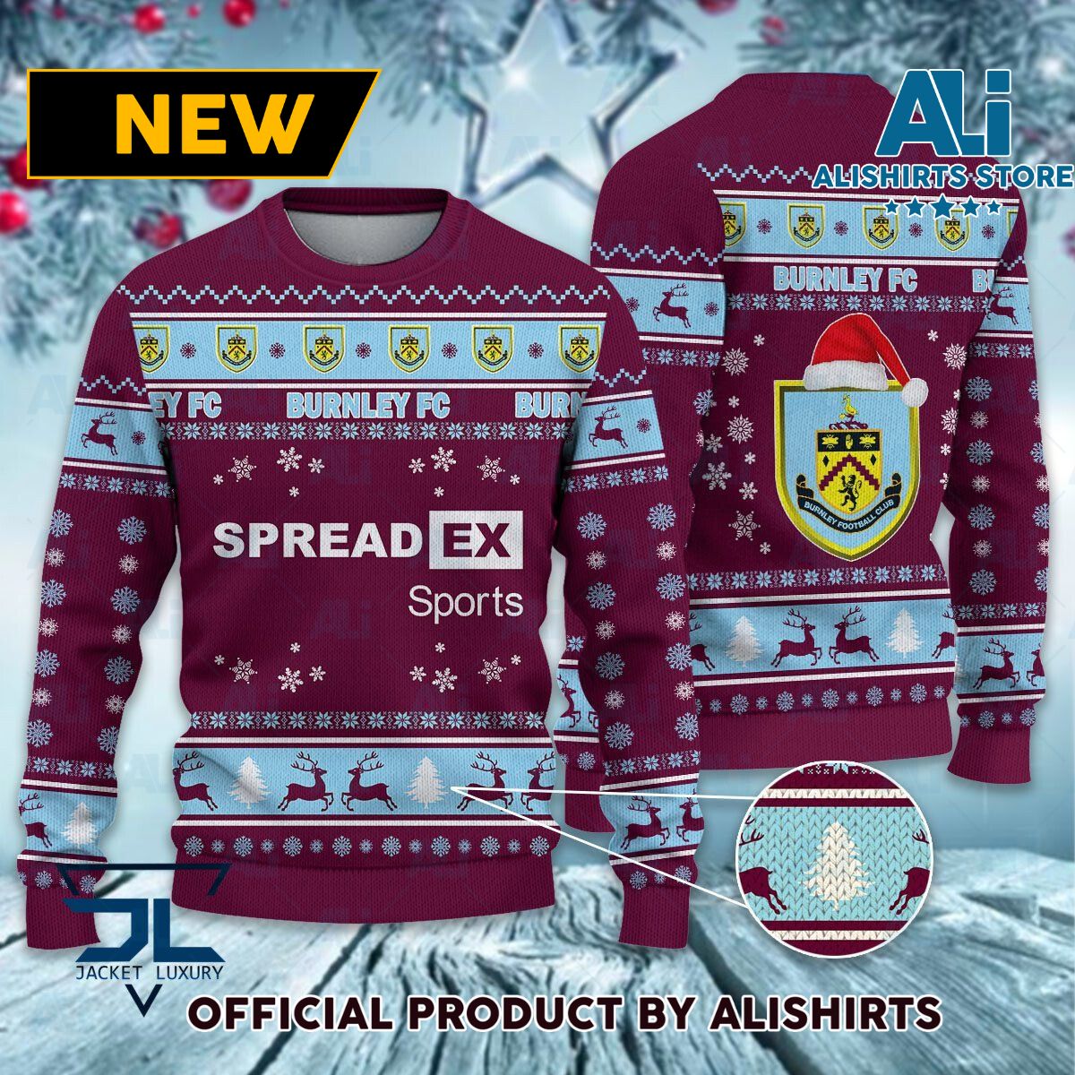 Burnley FC logo EFL Championship Christmas Sweater