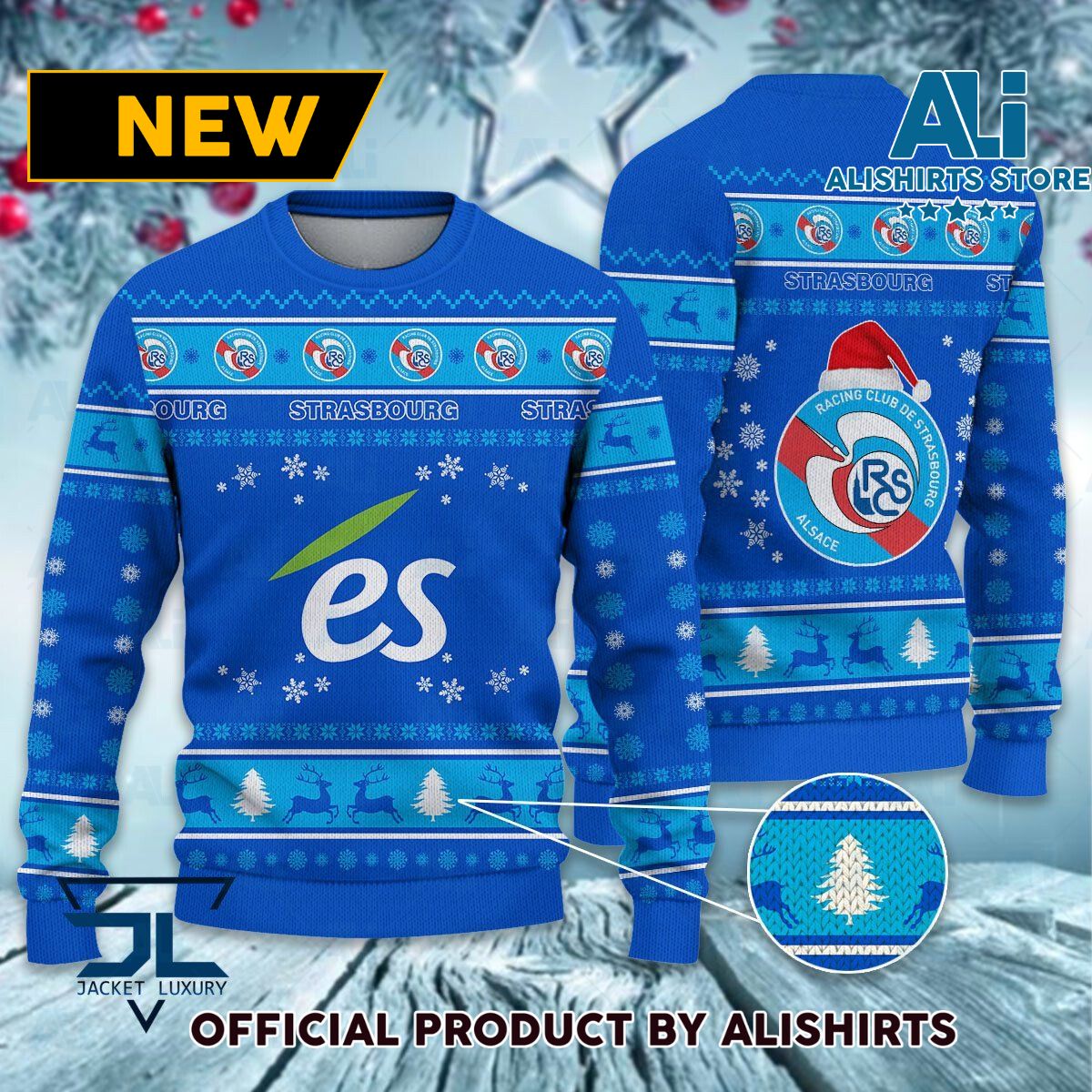 RC Strasbourg Alsace Ligue 1 Ugly Christmas sweater