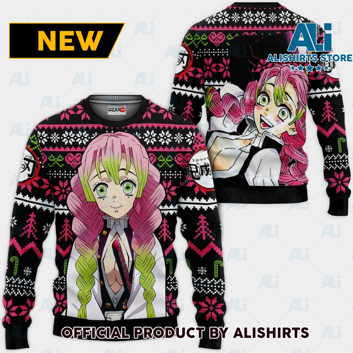 Mitsuri Kanroji Ugly Christmas Sweater Custom Anime Demon Slayer