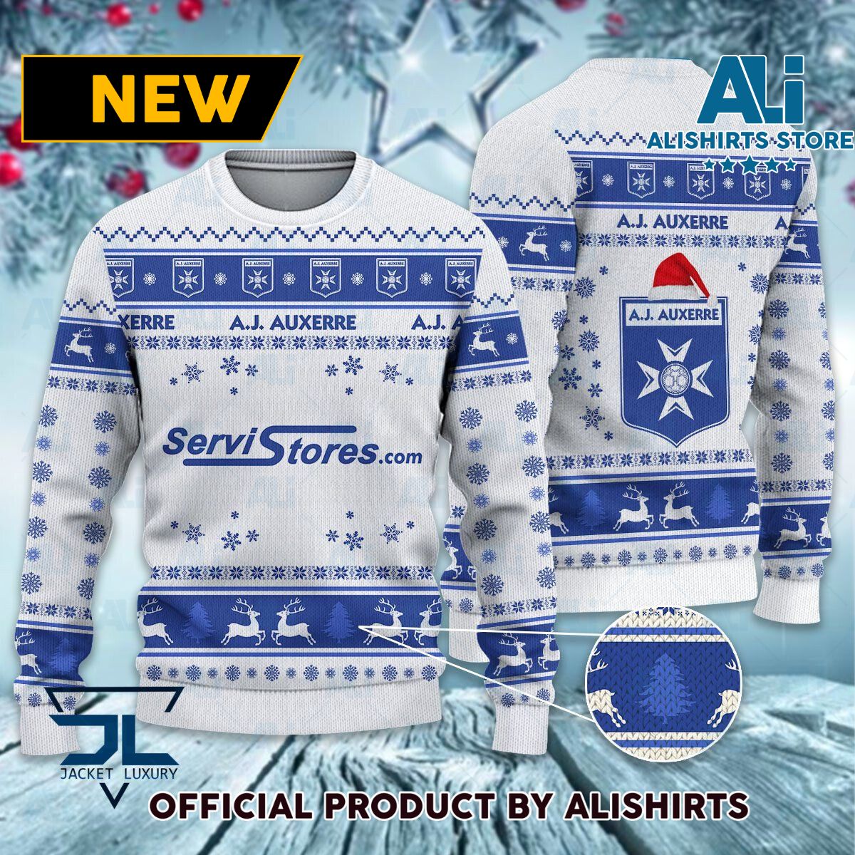 AJ Auxerre Ligue 1 Ugly Christmas sweater