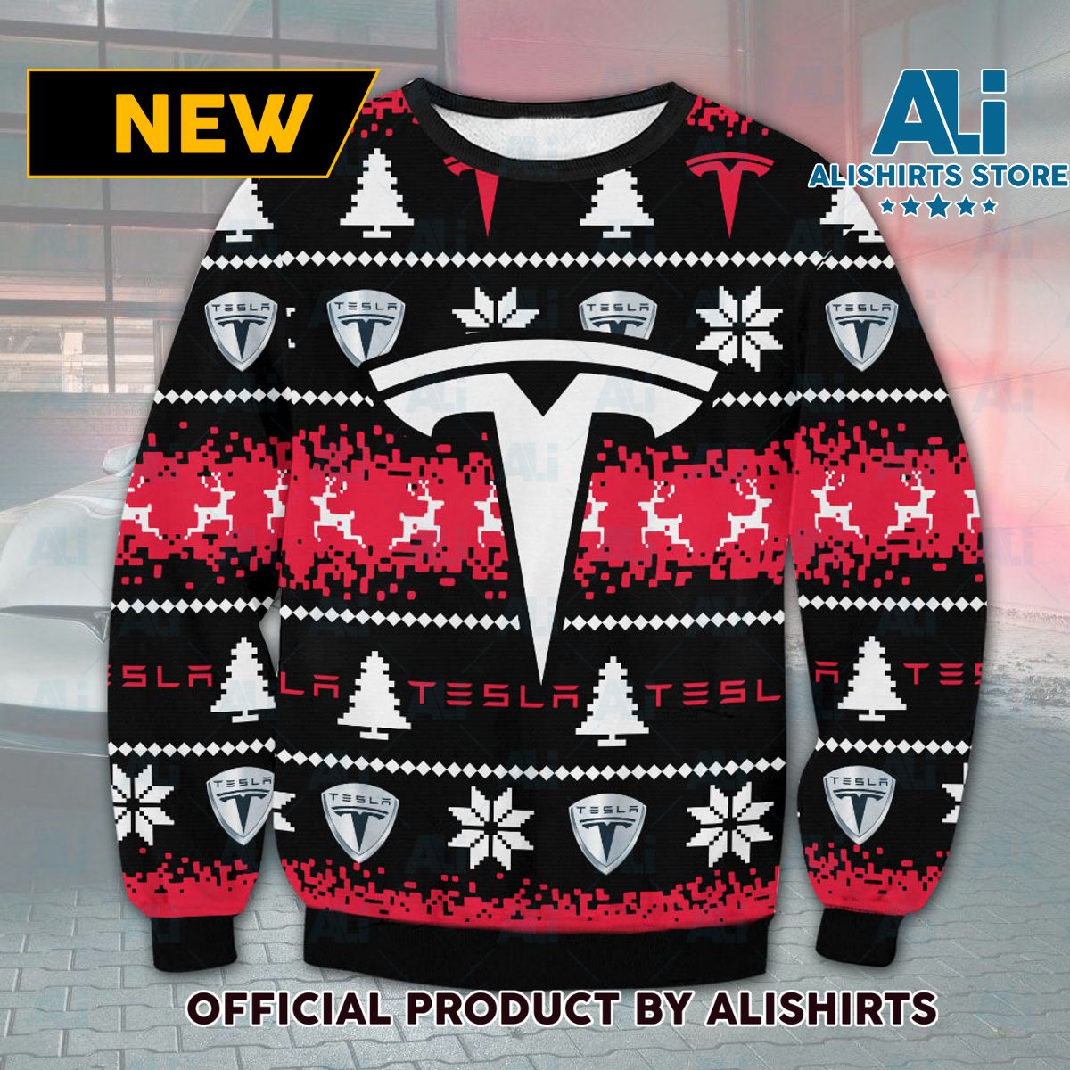 Tesla Logo Ugly Christmas Sweater