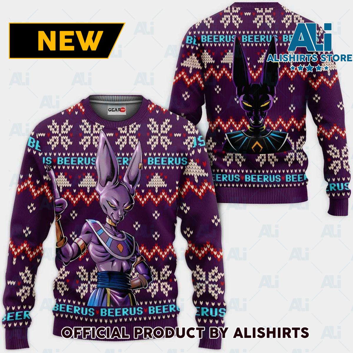 Beerus Ugly Christmas Sweater Custom Anime Dragon Ball