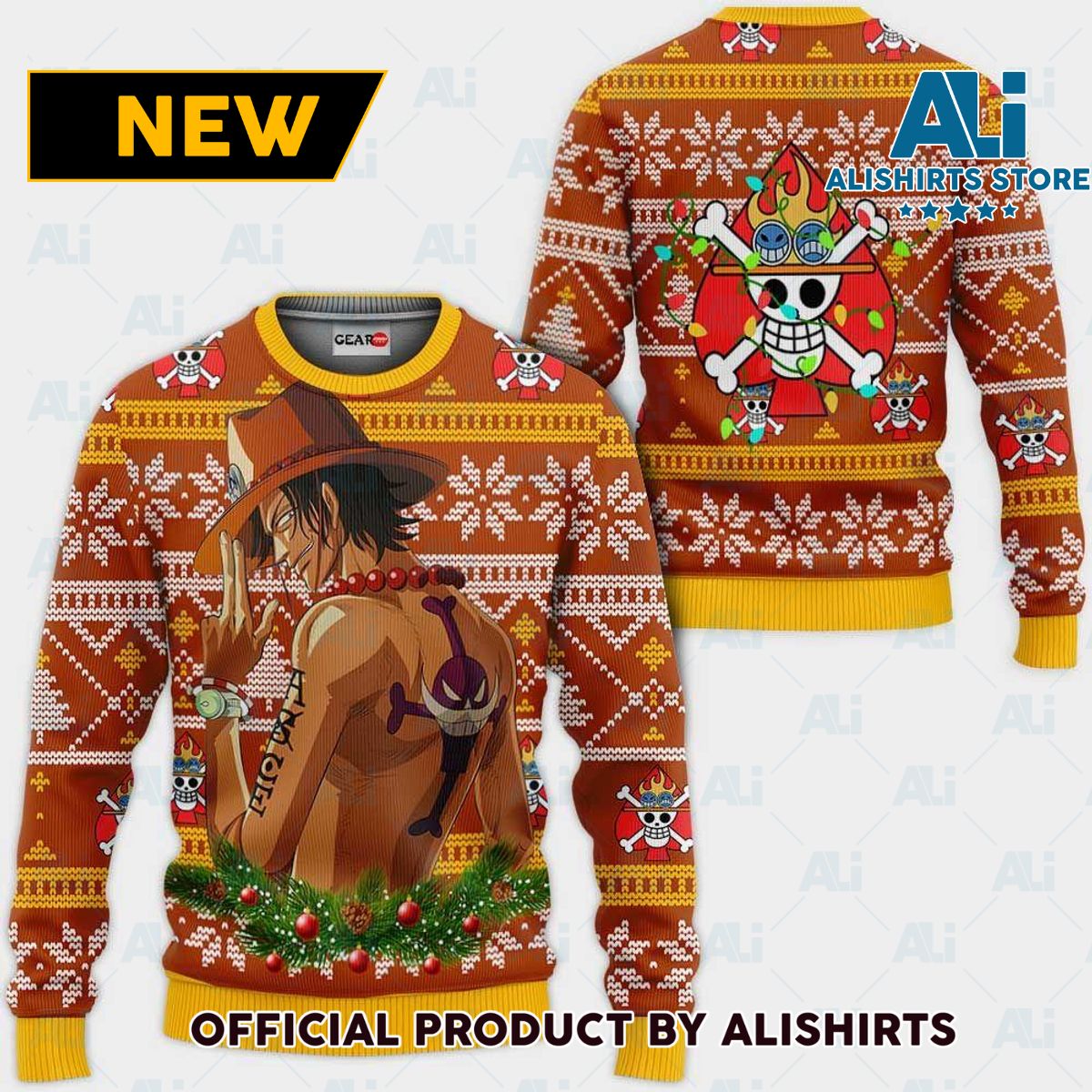 Portgas Ace Ugly Christmas Sweater Custom One Piece Anime