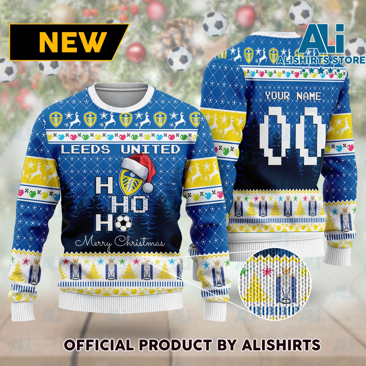 Leeds United FC Santa Claus Ho Ho Ho Ugly Christmas Sweater