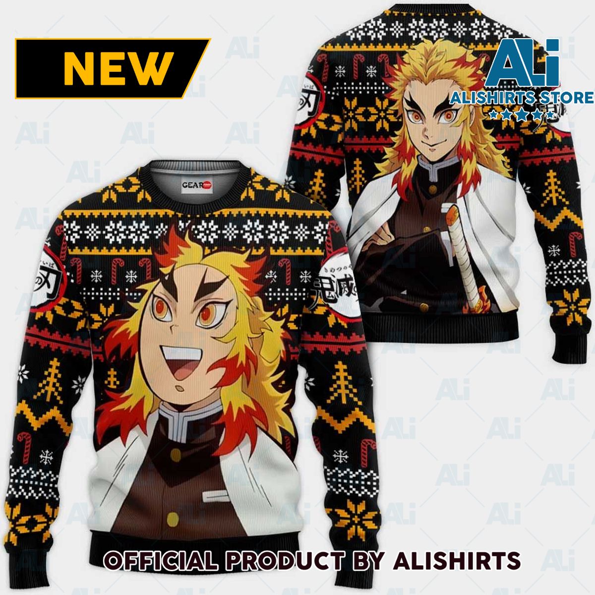 Rengoku Ugly Christmas Sweater Custom Anime Demon Slayer