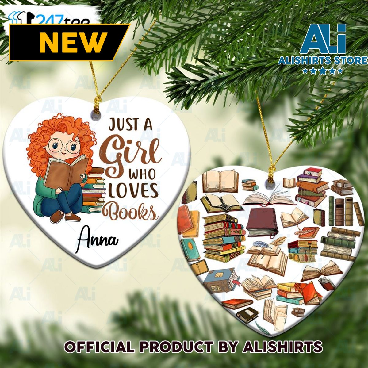 Personalized Just A Girl Who Loves Books Ceramic Ornament