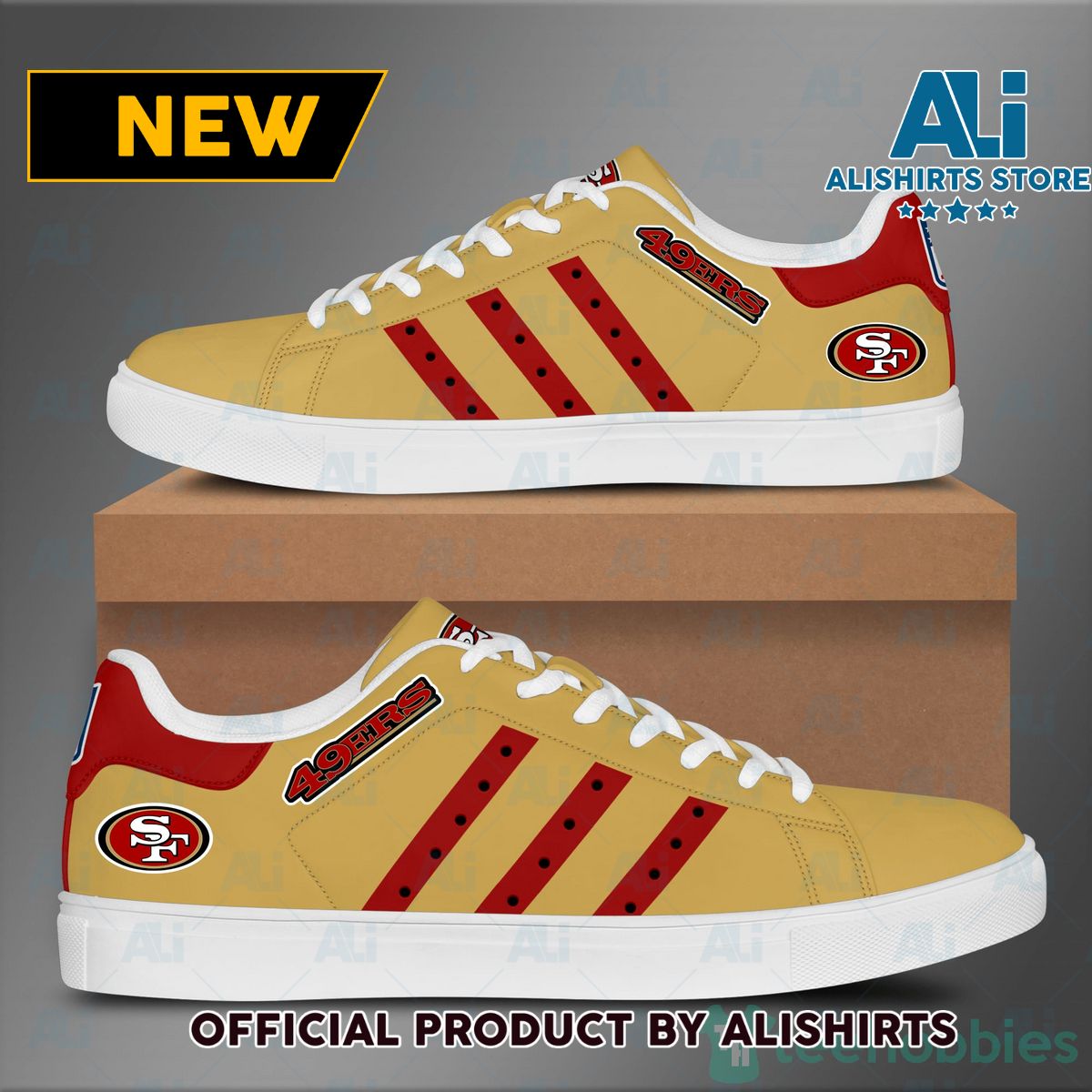 San Francisco 49Ers Red Striped Yellow Adidas Stan Smith Low Top Skate Shoes