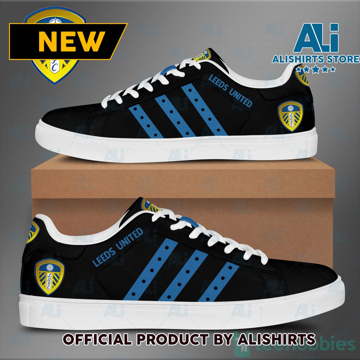 Leeds United F.C Black Adidas Stan Smith Low Top Skate Shoes