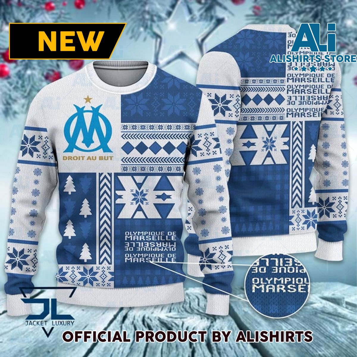 Olympique de Marseille France football soccer ugly christmas sweater