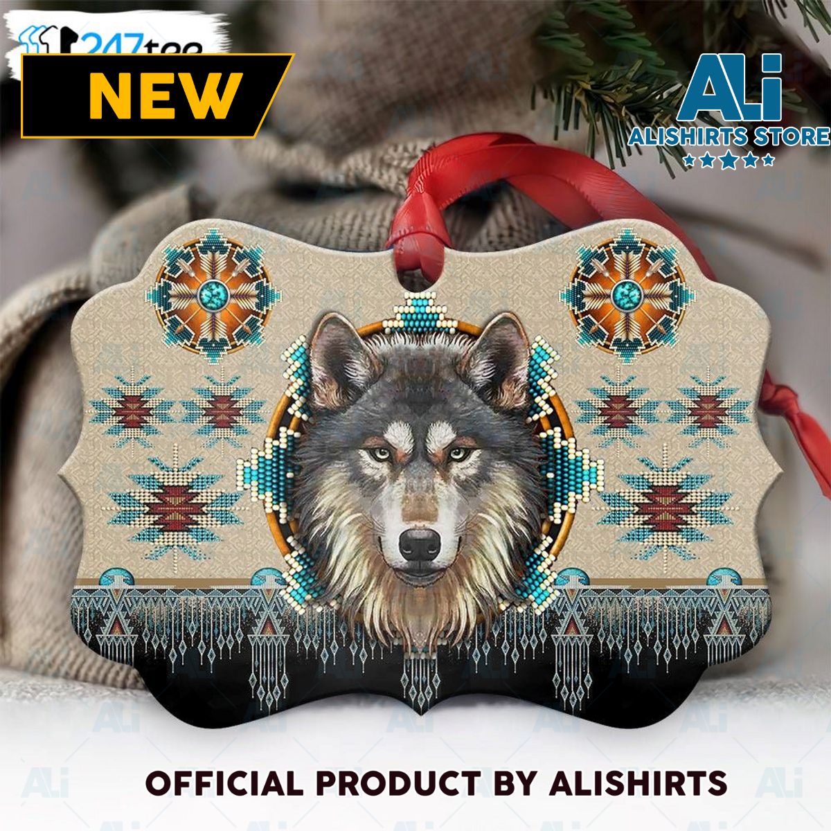 Wolf Native America Medallion Metal Ornament Tree Ornament