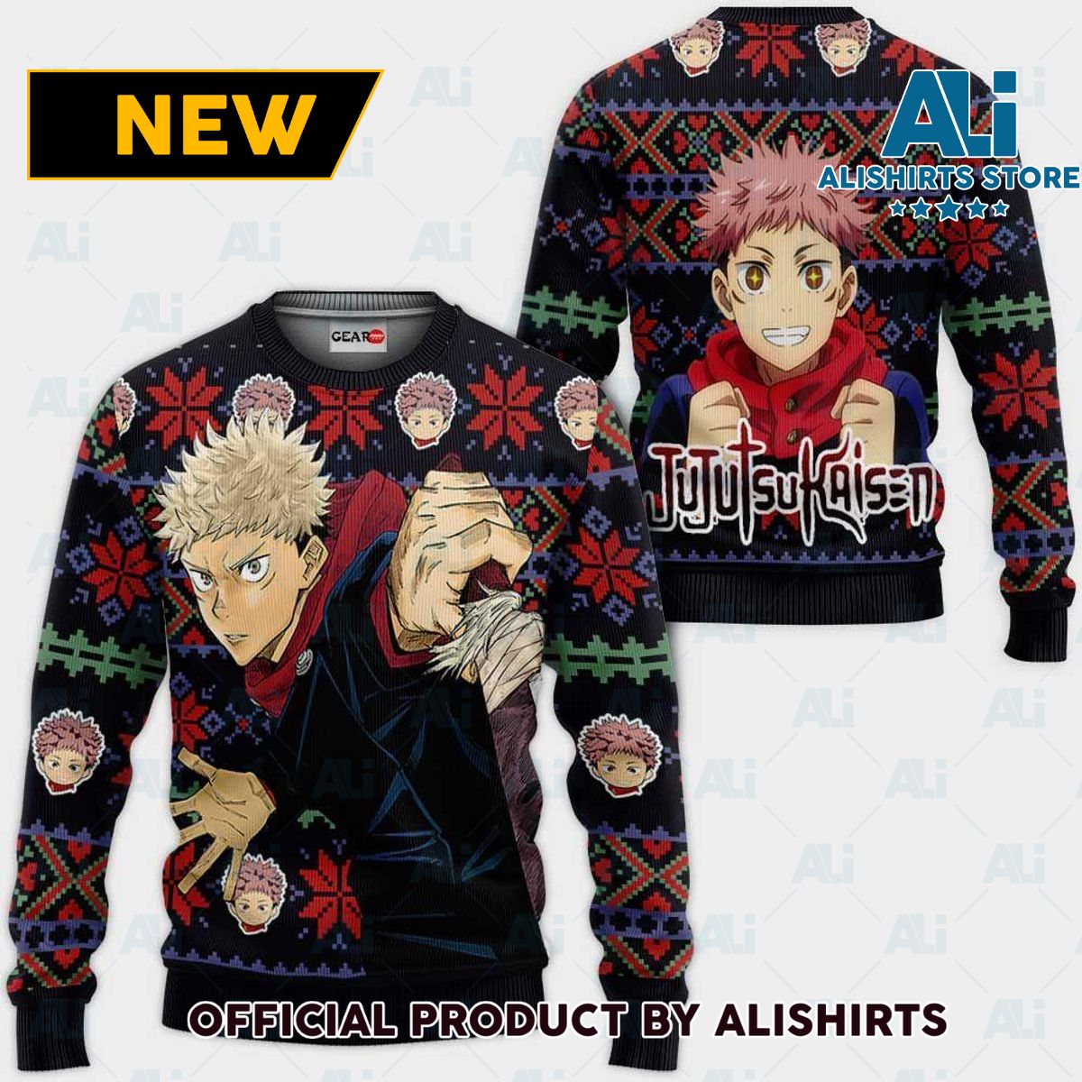 Yuji Itadori Ugly Christmas Sweater Custom Anime Jujutsu Kaisen