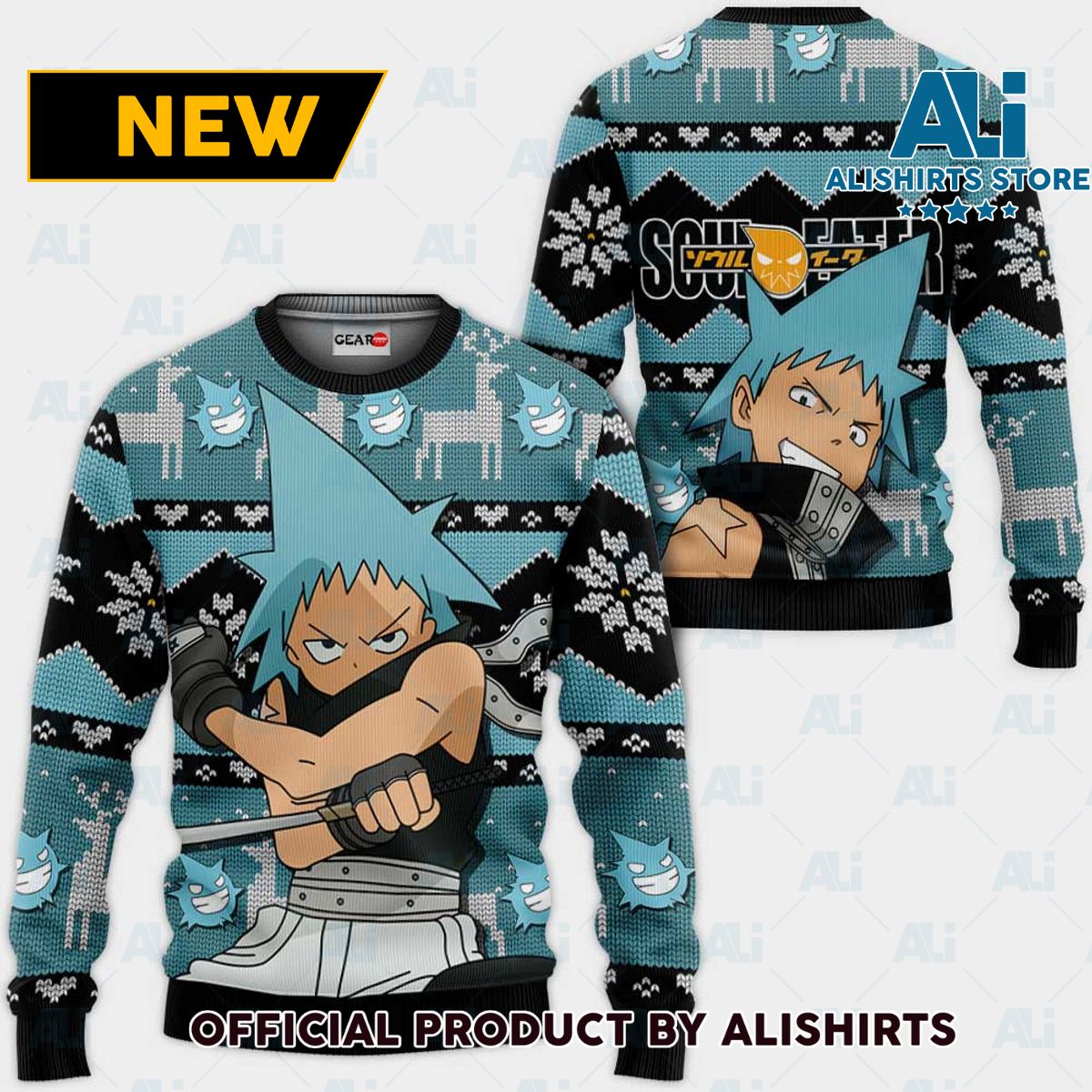 Black Star Ugly Christmas Sweater Custom Anime Soul Eater